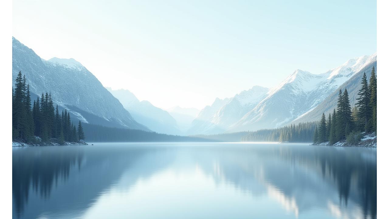 Stille, nordisk landskap med en innsjø omgitt av grantrær og fjell, som symboliserer stabilitet og langsiktighet