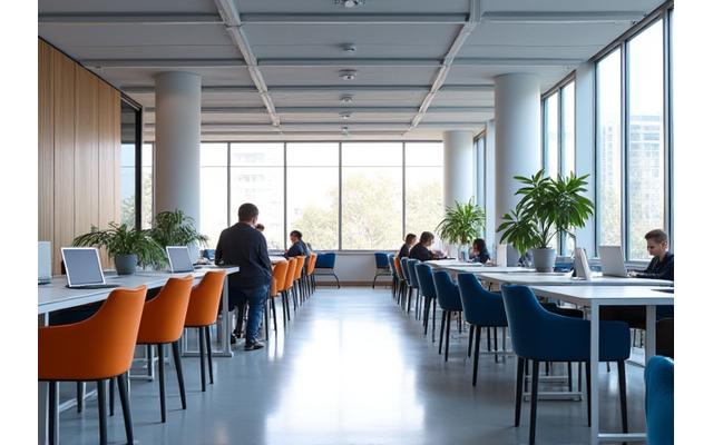 Moderne og lyst kontorlandskap hos Strategistix med teammedlemmer i samarbeid