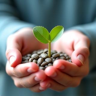 To hender som holder en spirende plante, symboliserer vekst og tillit